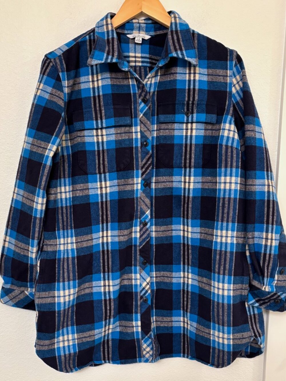 LLBean Archive Chamois Flannel Shirt Women's Large Blue Plaid